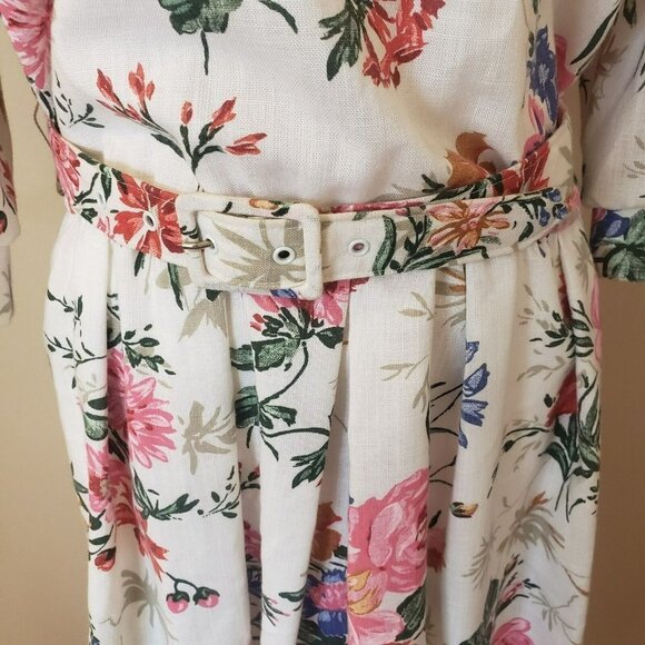 Vintage Floral Belted Dress Spring Garden Tea Party Cottagecore Sz 10 - Picture 6 of 16